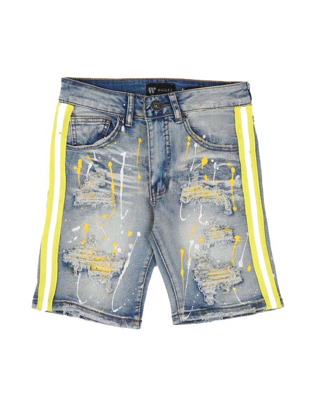 Destructed Taped Side Bleach Splatter Denim Shorts - FLY GUYZ