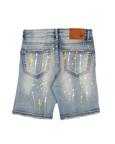 Destructed Taped Side Bleach Splatter Denim Shorts - FLY GUYZ