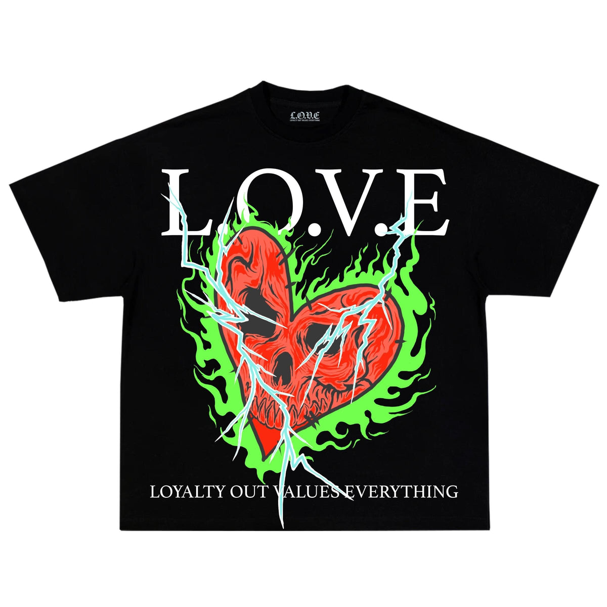 L.O.V.E Green Flame Heart Tshirt - FLY GUYZ