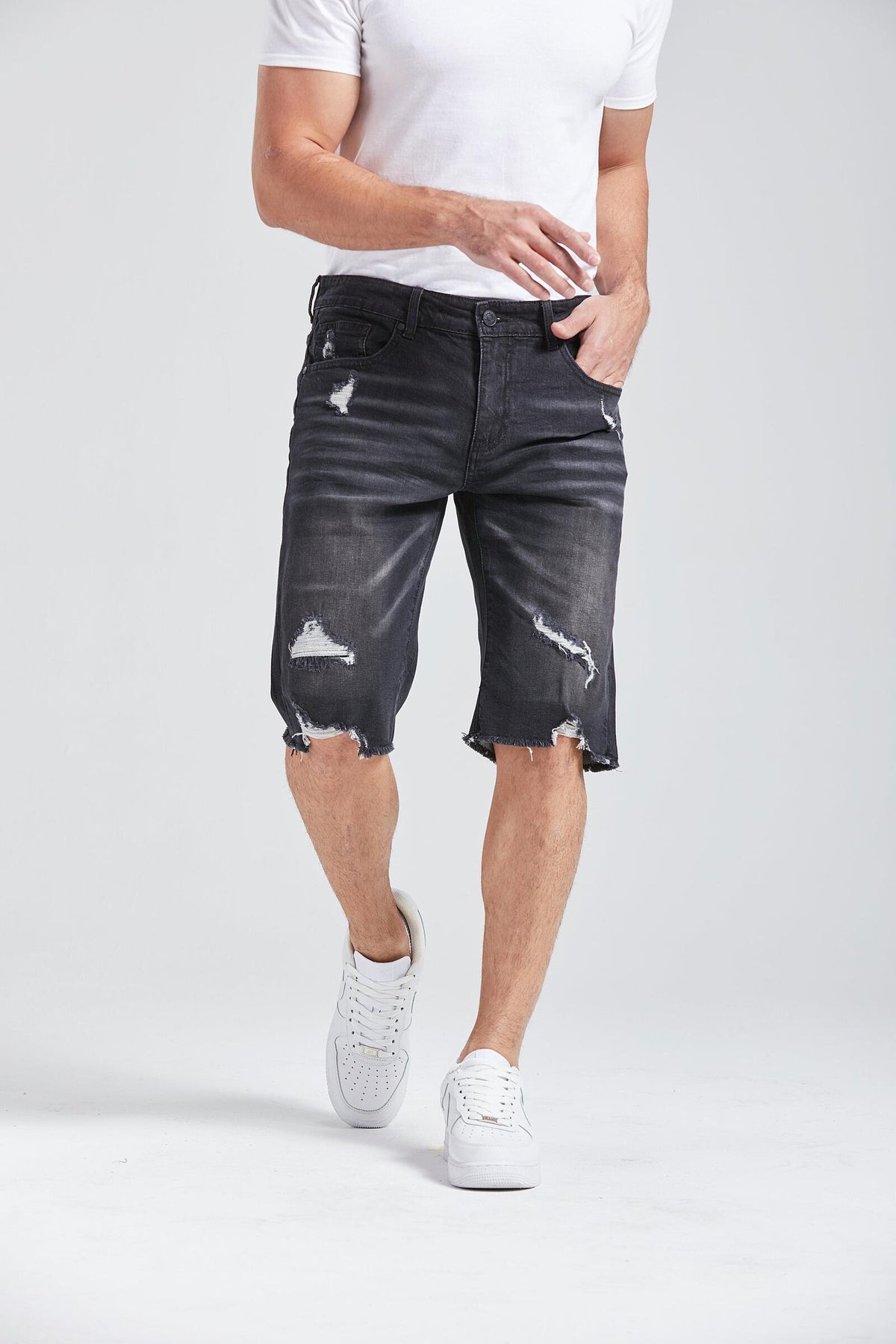 Black Stone Wash Denim Shorts