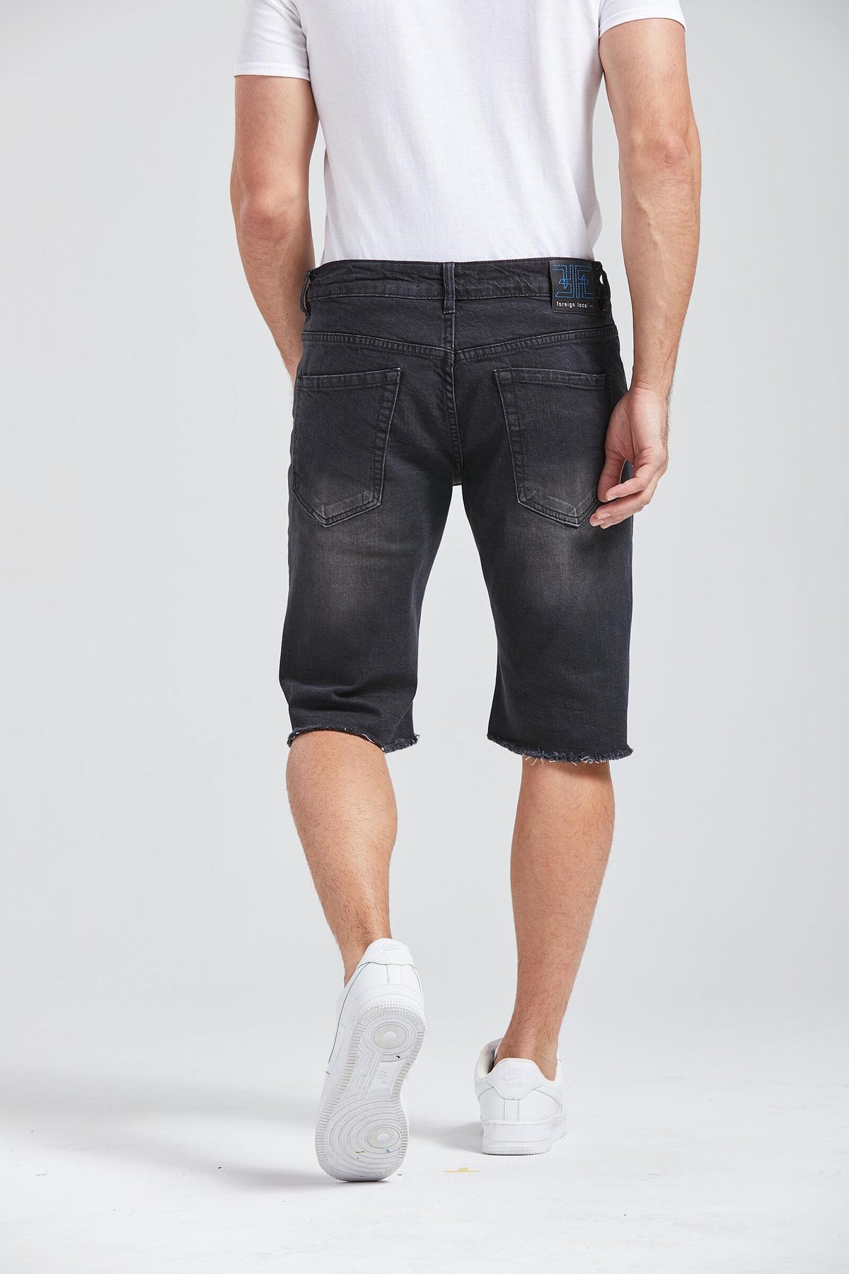 Black Stone Wash Denim Shorts