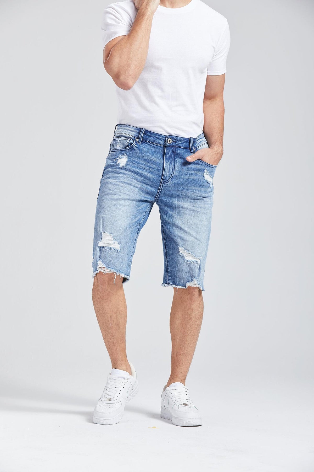 Medium Sand Stone Wash Denim Shorts