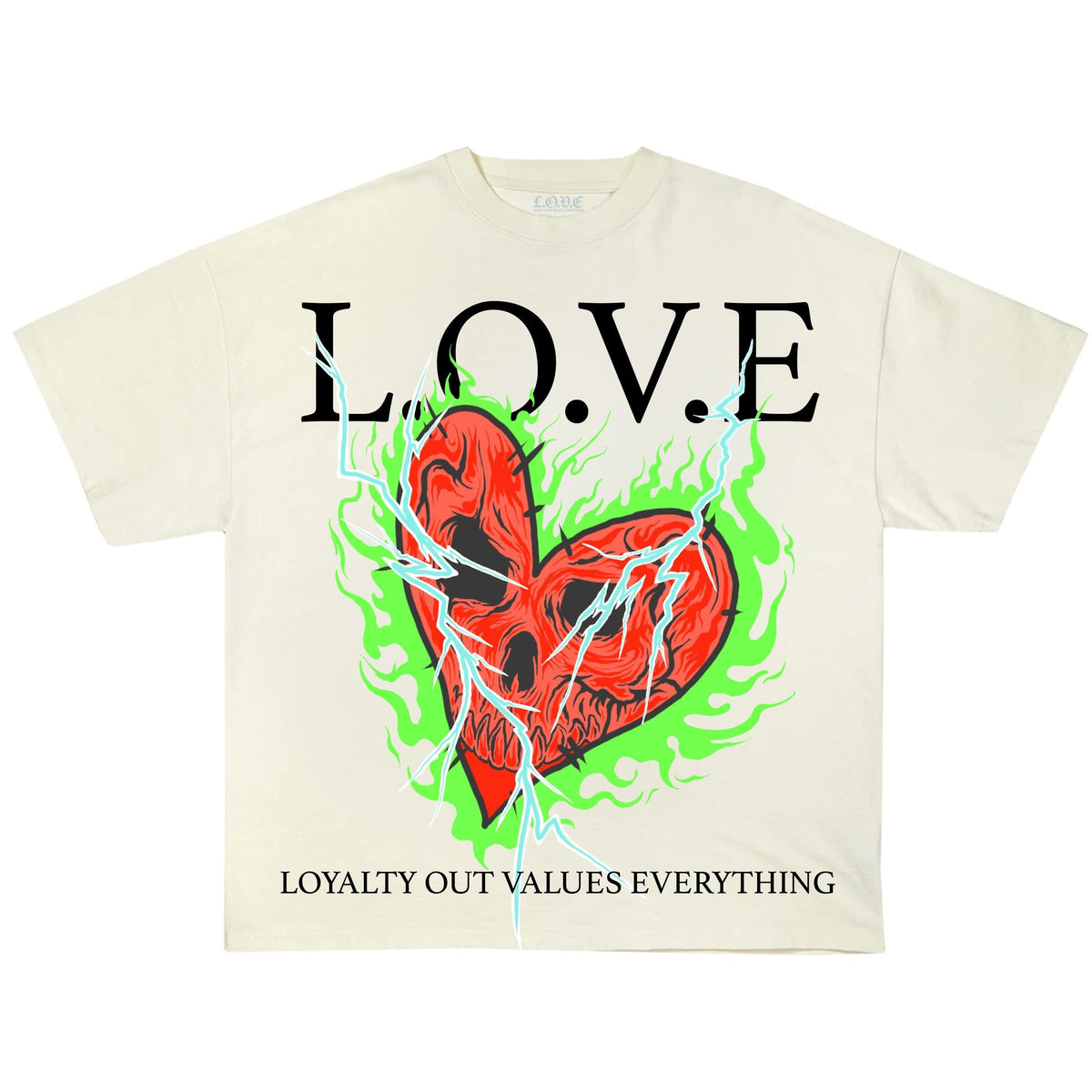 L.O.V.E Green Flame Heart Tshirt - FLY GUYZ